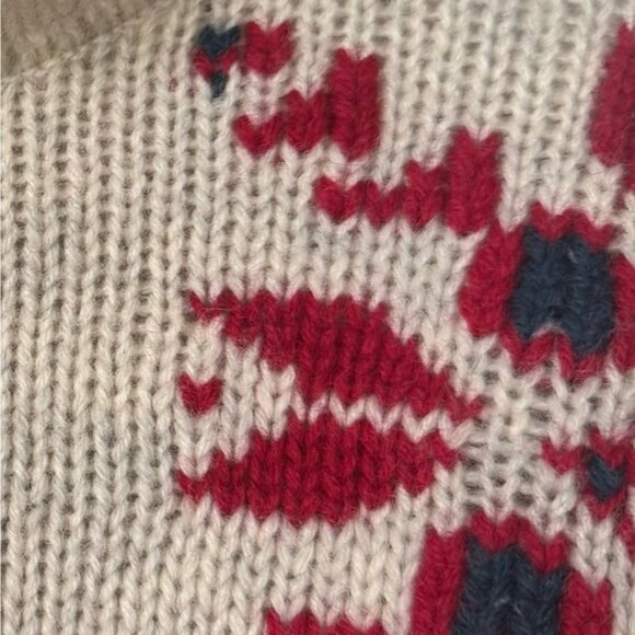 Eddie Bauer Vintage 90s Nordic Wool Heavy Knit Sweater Red Tan Hi Funnel Neck L - Picture 12 of 16